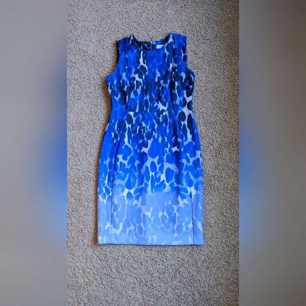 Calvin Klein Scuba Dress Blue and White